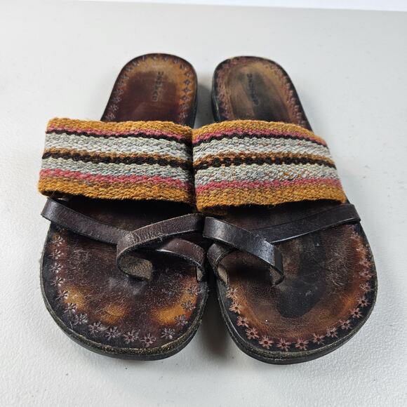 Peruvian Uzutas Leather Sandals Handmade Women 9.5 Boho Flats Woven Thong Loop - Picture 4 of 13